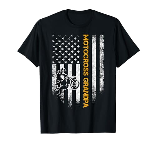 American Flag Proud Motocross Dirt Bike Grandpa Silhouette T-Shirt