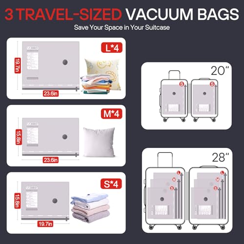 VMstr Lot de 12 sacs sous vide pour voyage, sacs de compression sous vide pour vêtements, bagages à main, sacs économiseurs d'espace avec pompe électrique enfichable – Image 3