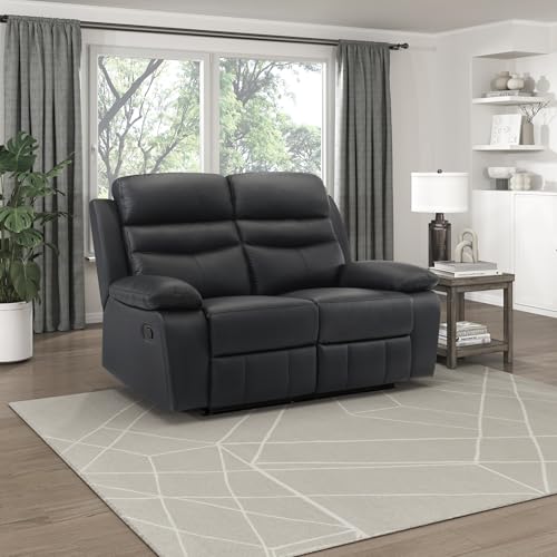 Image of Lexicon Leather Match Manual Recliner Loveseat, Wall Hugger Recliner, Black