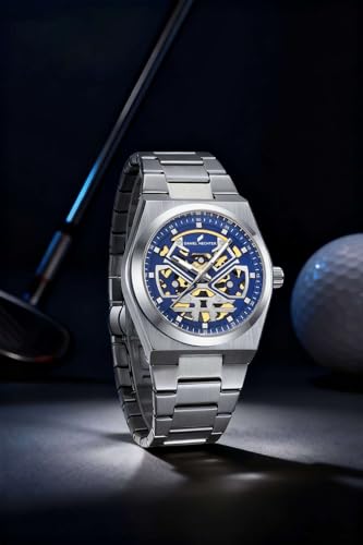 Image of Daniel Hechter Paris Austerlitz Collection Skeleton Style Analog Watch for Men with Luminous Hands and Stainless Steel Strap - Mechanical-Inspired.