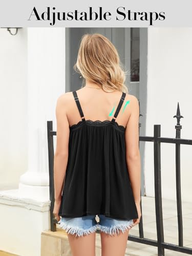 V FOR CITY Flowy Camisole Tops for Women with Built in Bra V Neck Lace Spaghetti Strap Tank Top Loose Fitting Tunic3