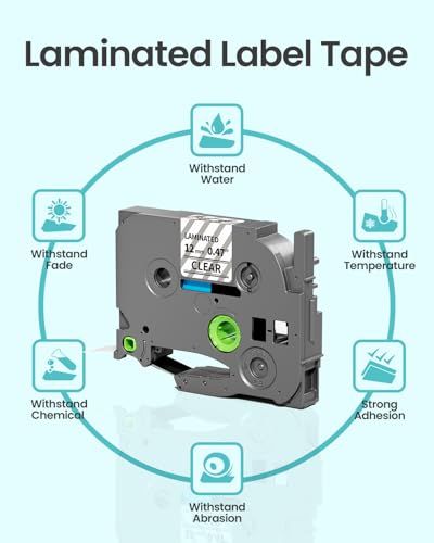 Image of 6-Pack Label Maker Tape 12mm 0.47 inch Clear TZe-131 Replacement for Brother P Touch Label Tape TZe131 TZ-131, Compatible with Brother Ptouch PT-D210 PT-H110 PT-D220 PT-D400, Black on Clear