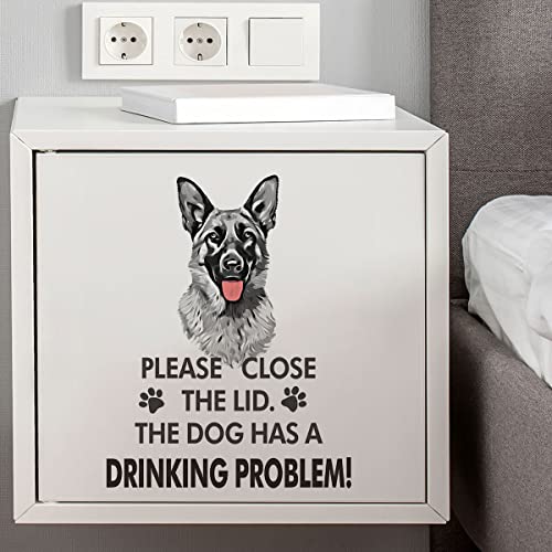 Funny German Shepherd Dog Toilet Lid Stickers, Removable Waterproof Toilet Seat Cover Decal, Please Close The Lid The Dog Has Drinking Problems Humor Decor For Lavatory Bathroom Washroom #TOP4