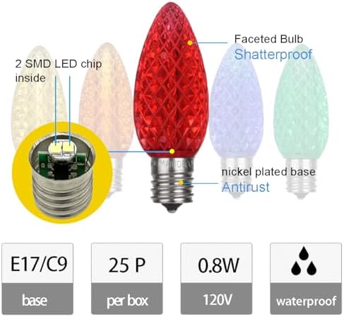 C9 Christmas Pathway Lights with Stakes,Multicolor,2 Pack Total 60 Ft 40 Strawberry LED Bulbs,Connectable Shatterproof Outdoor Lights Marker for Xmas Yard Garden Path Lawn Walkway Sidewalk