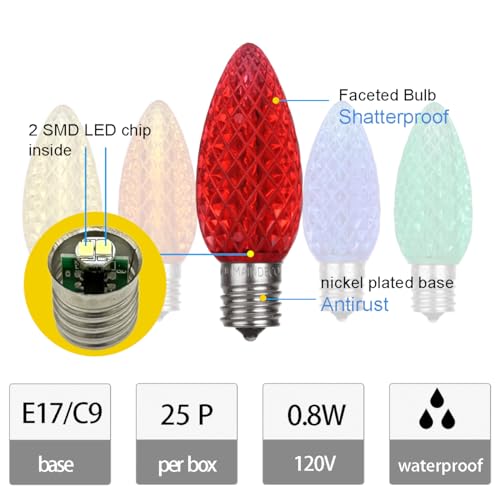 C9 Christmas Pathway Lights with Stakes,Multicolor,2 Pack Total 60 Ft 40 Strawberry LED Bulbs,Connectable Shatterproof Outdoor Lights Marker for Xmas Yard Garden Path Lawn Walkway Sidewalk