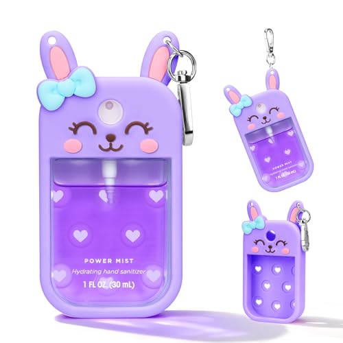 Kivzex Bunny Silicone Case for Touchland Hand Sanitizer Spray with Keychain Holder, Compatible with Power Mist & Glow Mist 1 FL Oz/30ML for Touchland Case, Easter Cute Travel Cover Sleeve Purple
