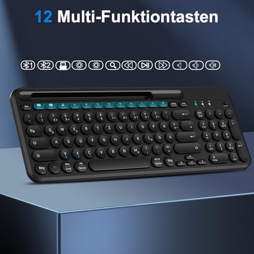 Ergonomische kabellose Bluetooth Tastatur mit Numpad und Telefonhalter