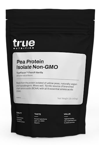 True Nutrition Pea Protein Powder Isolate - 25g Non-GMO Vegan Protein Powder per Serving - Low Carb, Low Fat, High Leucine - Gluten Free, Dairy Free, Soy Free - French Vanilla - 1LB