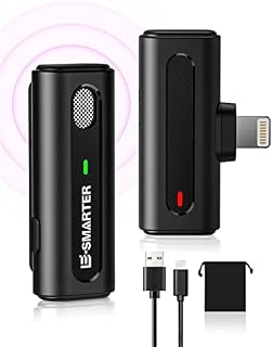 E-SMARTER Wireless Lavalier Microphone for iPhone, iPad, 2.4GHZ Plug&Play iPhone Microphone with Noise Reduction, 20m Transmission Distance, 9h Working Time, Wireless Mic for Live Stream, Vlogger