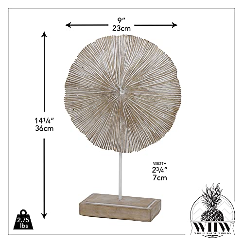 Whw Whole House Worlds Modernist Circle Sculpture, Sea Urchin Inspired, Contemporary Art, White Washed, Textured Poly Resin, White Metal Post, Wooden Gallery Base, 14.25 H Inches #TOP2