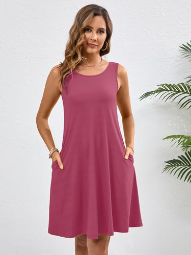 Image of KORSIS Summer Dress for Women Casual T Shirt Tank Dresses Sleeveless Swing Flowy Ladies Beach Vacation Sundress with Pocket