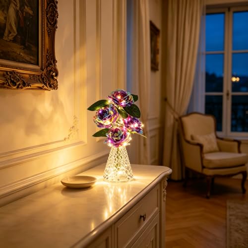 Image of Purple Rose Flower Lamp Ninght Light DecorGift for Women