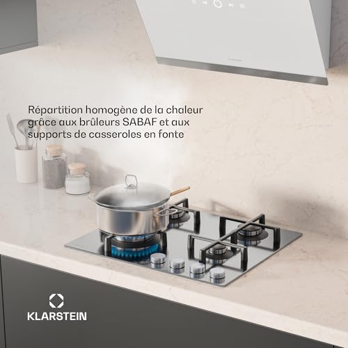 Klarstein Illuminosa Plaque de cuisson gaz 4 feux brûleurs Sabaf Table de cuisson à gaz en acier inoxydable - vue 4