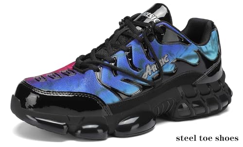 Image of Steel Toe Shoes for Men Women Wide Non Slip Work Shoes Steel Toe Sneakers | Non Slip Breathable Wide Toe Box Tennis Work Shoes Puncture Proof Air Cushioned All‑Day Wear Comfortable Safety Shoes