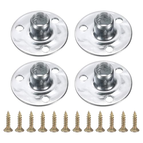 uxcell 4Pcs M8 T-Nuts, Zinc Plated Steel Brad Hole Tee Nut with Screws, 3-Hole Round Base Weld Nuts 11.2mm Height Through Hole Flange Insert Female Thread Plate Nuts, Silver