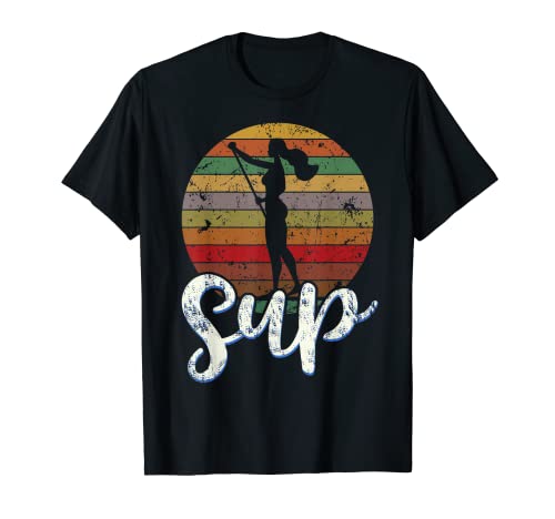 Stand Up Paddle Board Water Sports Sunset Retro SUP Woman Camiseta