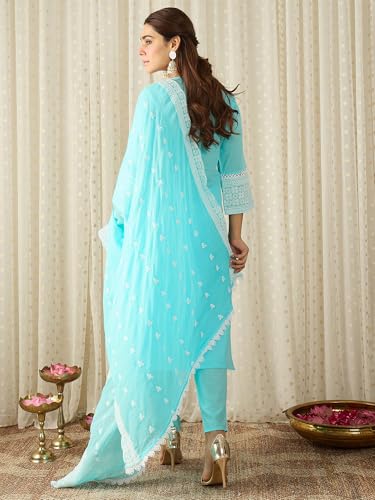 Image of INDO ERA Women Pure Cotton Kurta Set with Dupatta | Festive Suit Set, 10790