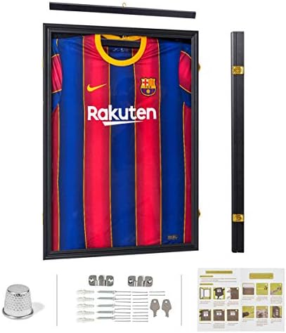 Jersey Display Frame Case Large Shadow Box Lockable with UV Protection Acrylic Hanger and Wall Mount Option for Baseball Basketball Football Soccer Hockey Sport Shirt
