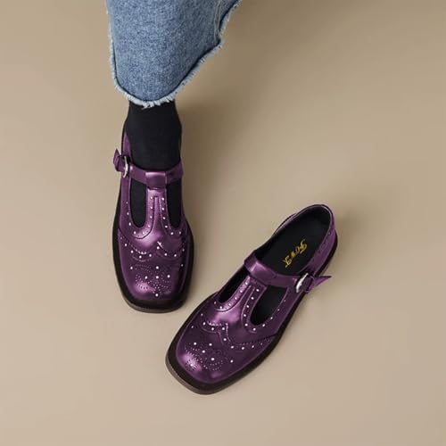 FOWT Women Round Toe Platform Mary Janes Chunky Low Heel Loafer Pumps T-Strap Oxford Fashion Shoes Size 4-16 US4