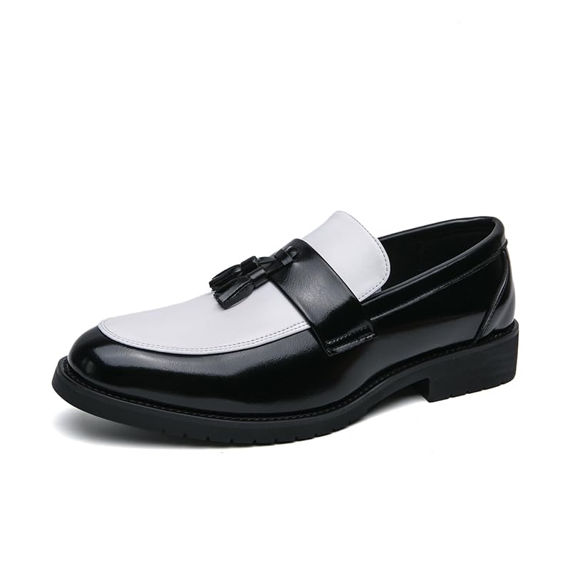 Image of HuitJours Men Two Tone Colors Penny Loafer Slip On Pull on Dress Shoes Casual Boat Shoes Moccasins
