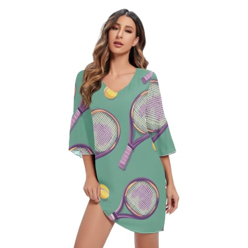 Robe de tennis verte en ligne A coupe courte fluide imprimé thématique