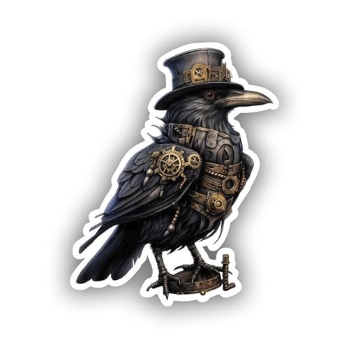 Image of Steampunk Crow Raven Sticker Realistic Wall Decal for Car Truck Bumper Laptop Vinyl Window Wall US