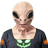 Grymthvz Alien Mask, Horror Latex Realistic UFO Alien Prank Mask for Halloween Mardi Gras Cosplay Party Props (Brown)