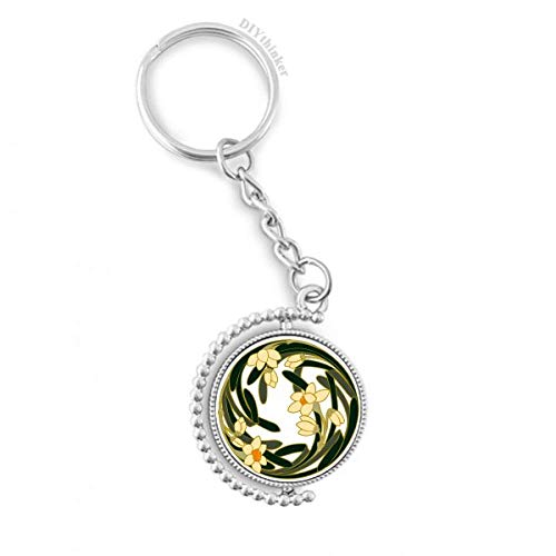 Llavero de anillo giratorio con brote de flor redondo de porcelana para colgar