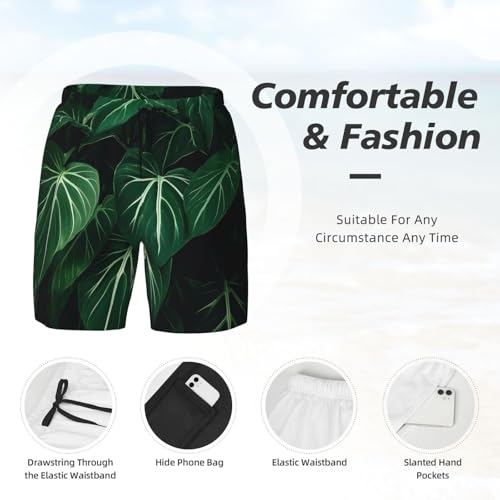 Men's Swim Trunks Quick Dry Board Shorts Green Long Leaves Beach Shorts with Pocket Bathing Suits for Men4
