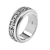 Feng Shui Ring, Tibetan Buddhist Six-word Mantra Amulet, Retro 925 Sterling Silver Lucky Rings, Relieve Stress Good Luck Wealth MANI Amulet Anillo for Men Women (B,8(57MM))