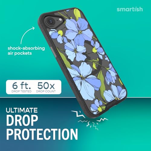 Image of Smartish iPhone 17e /16e MagSafe Clear Case - Gripmunk Magnetic Slim Case [Lightweight + Protective] Drop Tested Anti-Yellowing Thin Grip Clear Cover for Apple iPhone 17e /16e - Blue Blossom