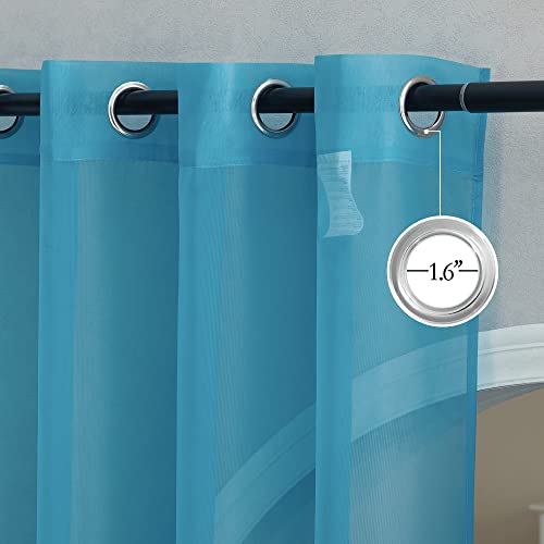 Image of NICETOWN Sheer Window Curtains Sweep to Floor, Grommet Airy and Breathable Soft Voile Sheer Drapes with Light Filtering for Living Room /Bedroom, Teal, W54 x L108, 2 Panels