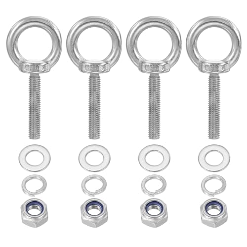 PATIKIL M8 x 40mm Eye Bolt with Nut, 4 Pack 304 Stainless Steel Lifting Shoulder Eyebolt Lift Thread Screws for Hanging, Silver