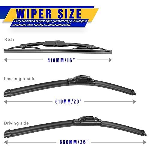 Image of 3 wipers Replacement for 2008-2019 2020 Dodge Grand Caravan, Chrysler Town & Country 2008-2016 Windshield Wiper Blades Original Equipment Replacement - 26 inch /20 inch /16 inch (Set of 3) U /J HOOK