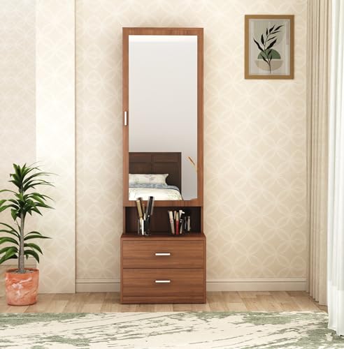 Image of DesignFit Engineered Wood Dressing Table with Drawer and Door Storage Wooden Mirror Vanities Furniture for Bedroom Home Living Room (Walnut Finish)