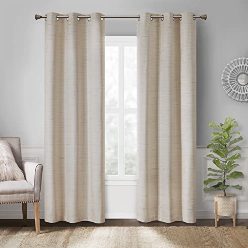 Hyde Lane Linen Textured Neutral Window Curtains for Living Room Rustic Farmhouse Style Bedroom Drapes | Grasscloth Look with Room Darkening & Grommets Decor - Yellow/Ivory 40x84 Inches, 2 Panels