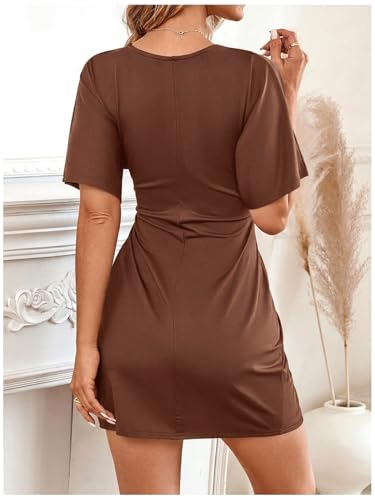 Image of Floerns Women's Deep V Neck Twisted Plunging High Slit Mini Party Dress