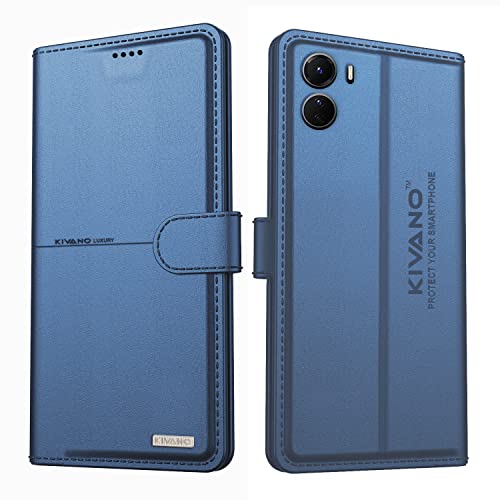 Image of KIVANO Vivo Y16 Professional Series Wallet Case | Luxurious Design | Premium | PU Leather Flip Case Back Cover - Dark Blue