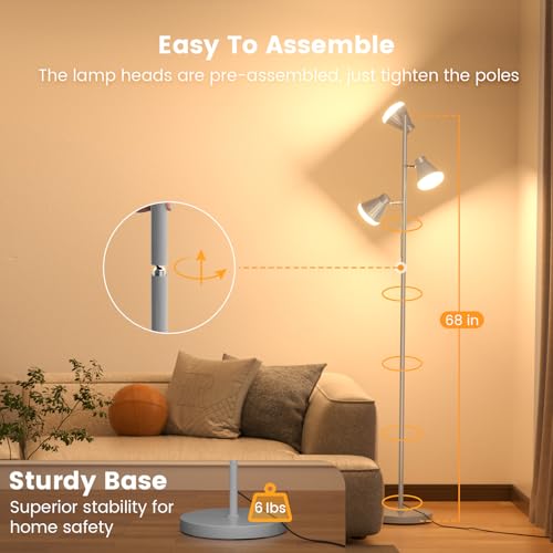 SIBRILLE 36W LED Tree Floor Lamp, Dimmable Tall Standing Lamp with Remote & Touch Control, 4 Color Temperatures Bright Floor Lamp, 3 Rotatable Light Modern Floor Lamps by SIBRILLE - Image 7