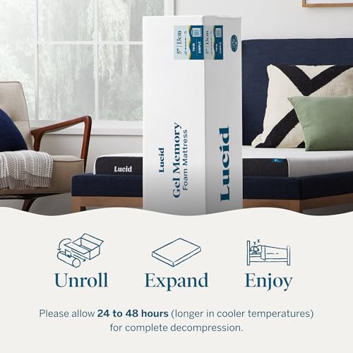 Image of Lucid 5 inch Firm Gel Memory Foam Mattress - Bamboo Charcoal & Cooling Gel - Fiberglass Free - Bed in a Box - CertiPUR-US Certified - Full Size
