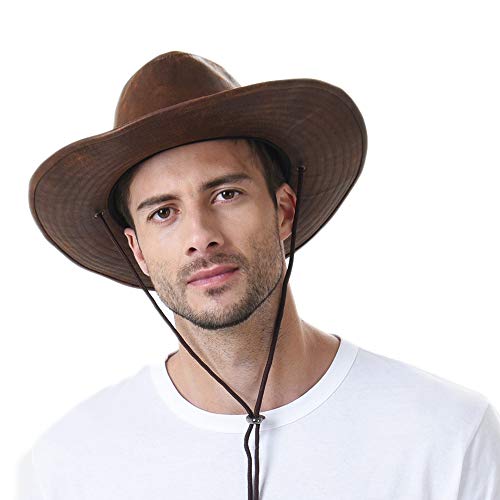 WITHMOONS Weathered Faux Leather Outback Hat GN8749 (Brown)