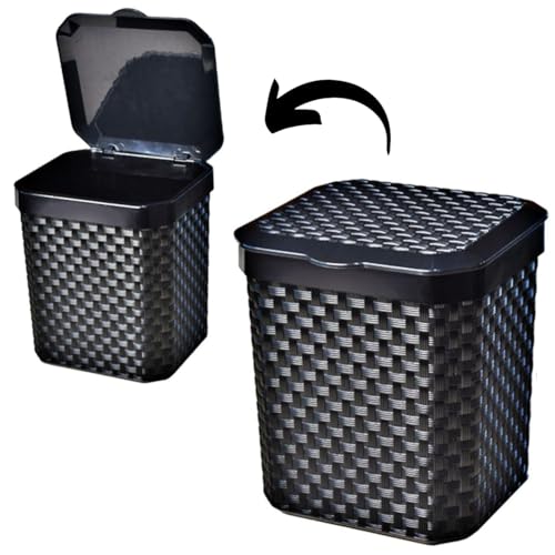Lixeira Rattan para Pia de Cozinha e Escritório, 5 Litros, Preta com Tampa, Multiuso - Design Minima