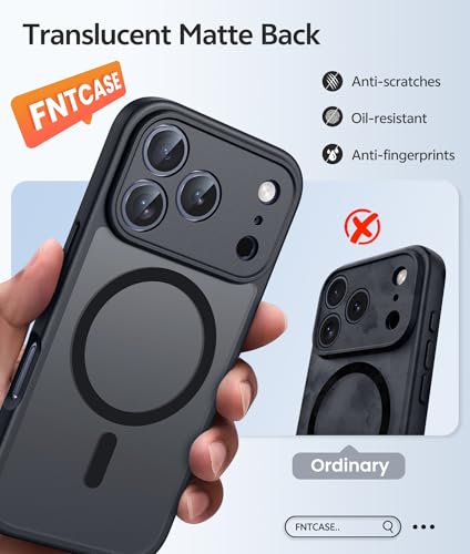 Image of FNTCASE for iPhone 17 Pro Case: [Compatible with Magsafe] Translucent Matte Cases with [Full Camera Protection] [Screen Protector] Military Grade Shockproof Protective Phone Cover - Black Circle