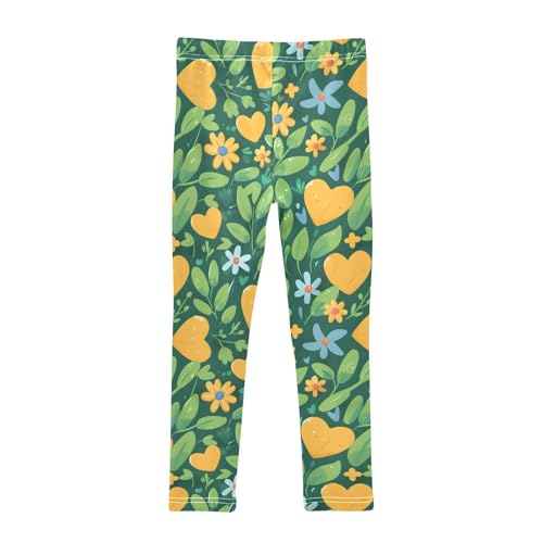 Daisy Floral Love Heart Print Girls Leggings Ultra Soft Compression Yoga Gym Pants for Kids 4-10T2