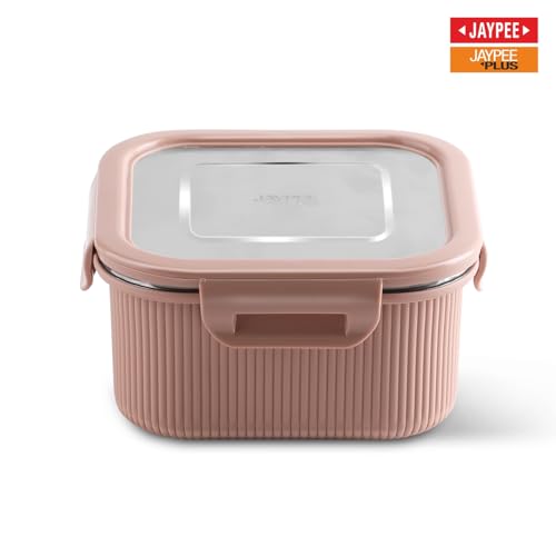 Image of Jaypee Plus Ultima Micro Seal Microwave Safe Air Tight Food Storage Container 800 ml Inner Stainless Steel Rib Design Spillproof Lunch Box for School, Office, Ideal for Snacks and Meal, Pink