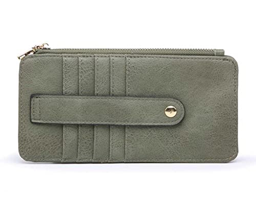 JEN & CO. Saige Wallet, Olive - Slim Wallet for Women, Compact Credit Card Holder with Card Slots, Small Wallets