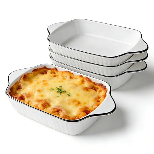 Vitrignis 34oz Small Ceramic Casserole Dishes Set Of 4-1000ml Small Baking Dish With Handles, Suitable For Ovens And Microwaves, Compact Size Ideal For Gratins, Pasta Dishes, Tiramisu And Baked Goods