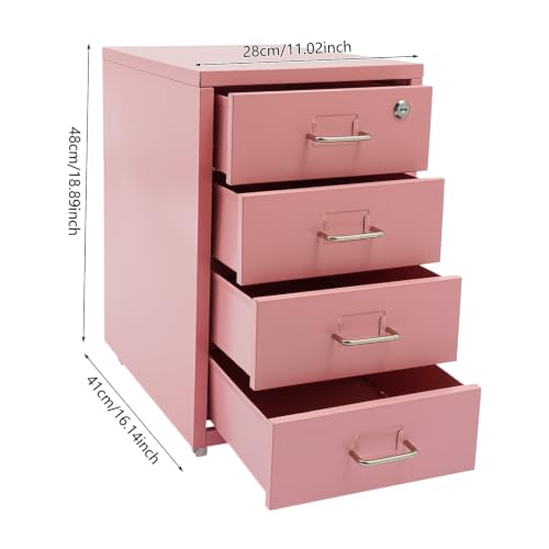 Image of 4 Drawer File Cabinet with Lock Steel Mobile Filing Cabinet for Office Home