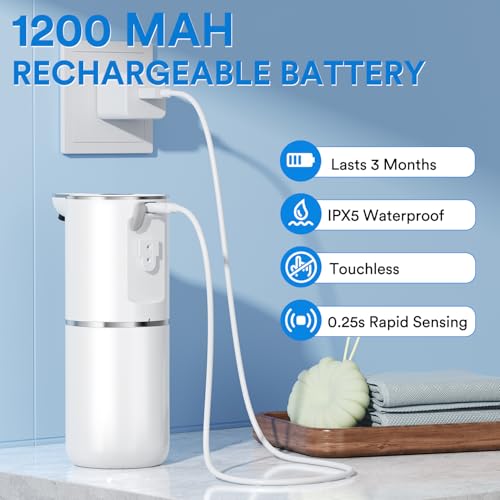 Image of Amyzavls Automatic Soap Dispenser with Digital Display, Wall Mounting, Non-Contact, 380 ml Electric Soap Dispenser with Sensor, USB Rechargeable Foam Soap Dispenser for Bathroom, Kitchen