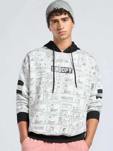 Image of Bewakoof X Peanuts Snoopy Men's Fleece Oversized Fit Hoodies | Bewakoof Heavy Duty 1.0 | Hoodie for Men Winter Wear